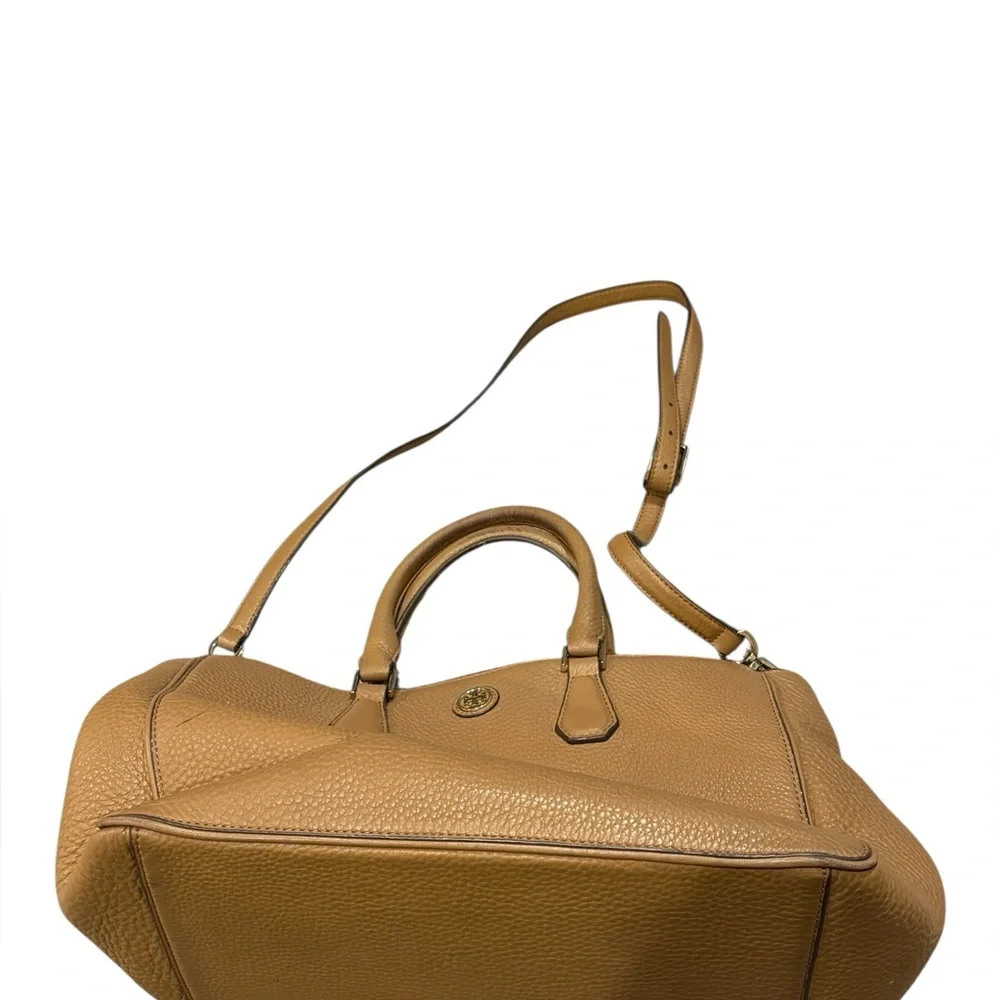 TORY BURCH Robinson Pebbled Leather Tote Bag Satchel Tan